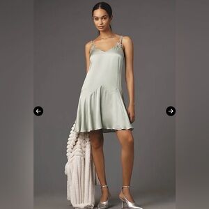 NWT new medium Anthropologie Corey Lynn calter bow strap silky dress mint green